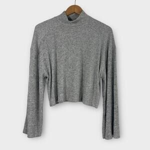 Topshop Women’s Medium Gray Brushed Funnel Neck Ribbed Knit Cropped Top New